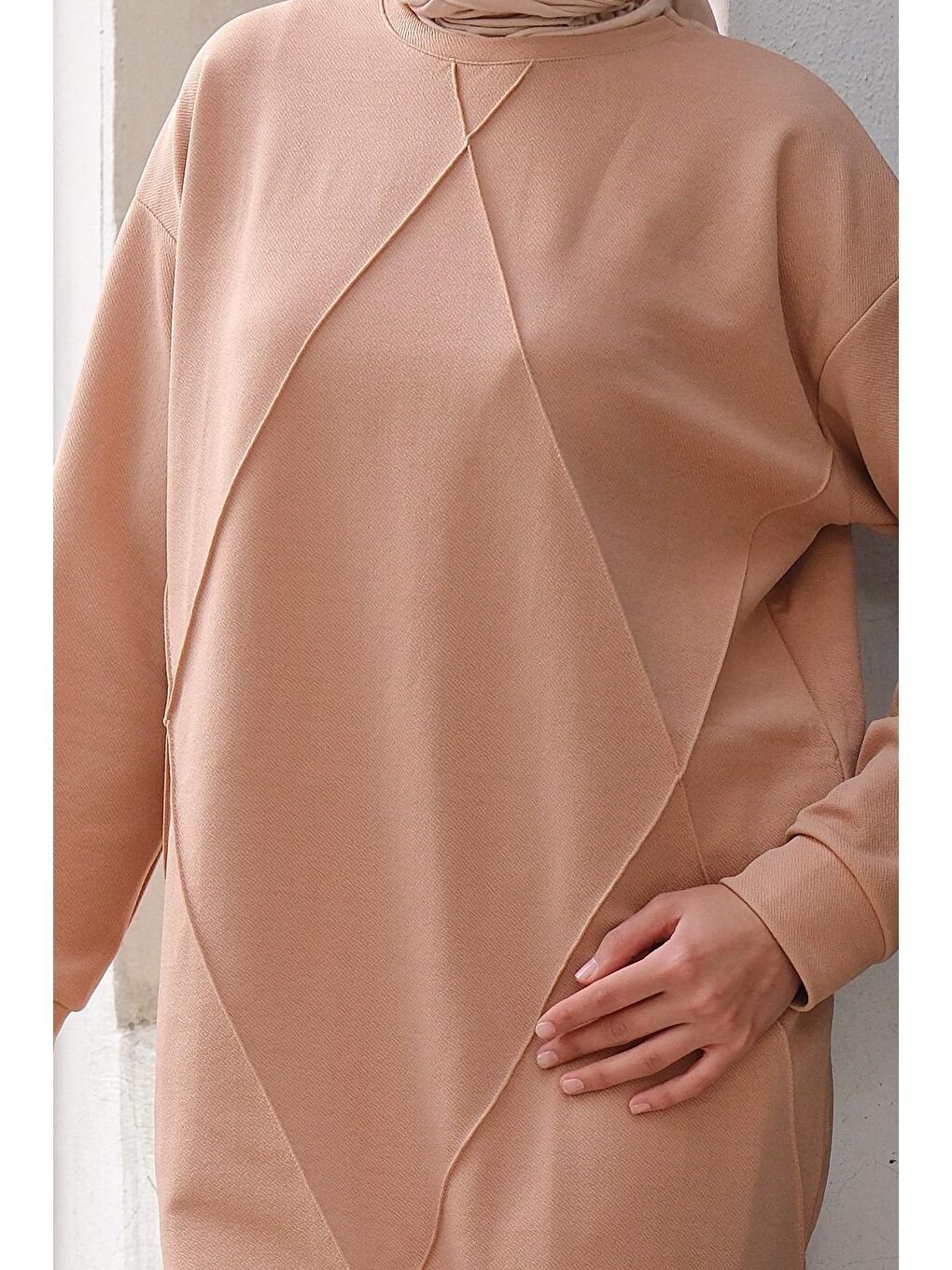 Bej Baklava Desenli İkili Takım Vizon-3