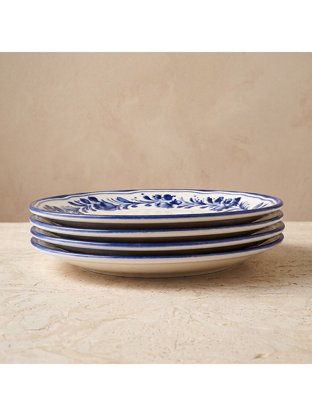 Ekru Yaprak Desenli 25 Cm 4lü Düz Servis Tabağı 6312-2