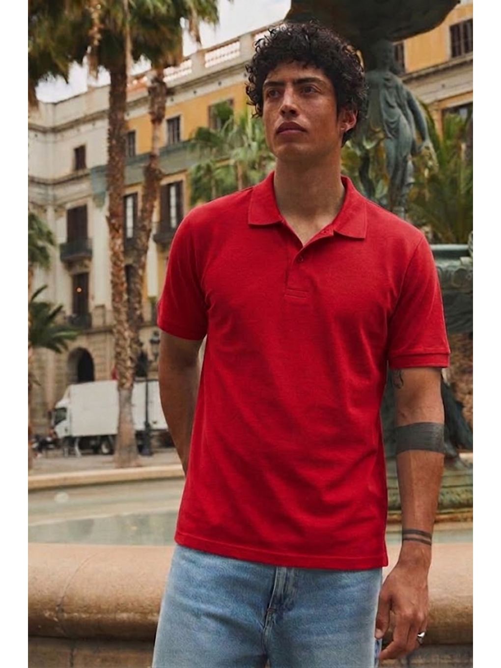 Erkek Sokak Stili Kırmızı Polo Yaka Tişört