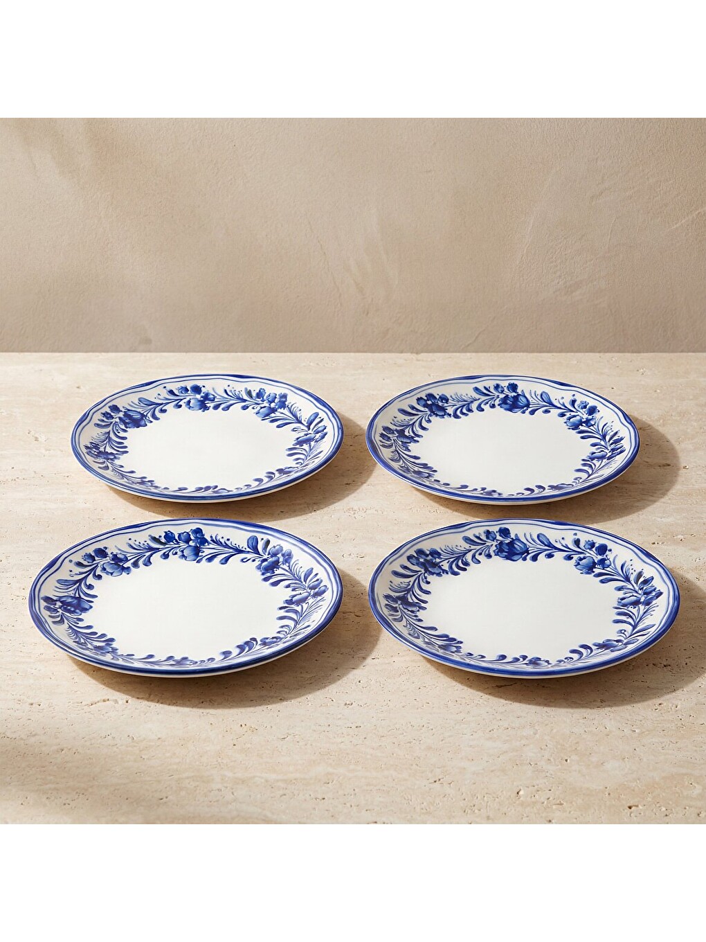 Ekru Yaprak Desenli 25 Cm 4lü Düz Servis Tabağı 6312-4