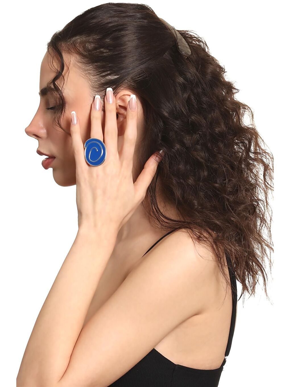 Gri Kadın Gümüş Renk Lak Kaplama Ayarlanabilir  Mineli Yüzük-1