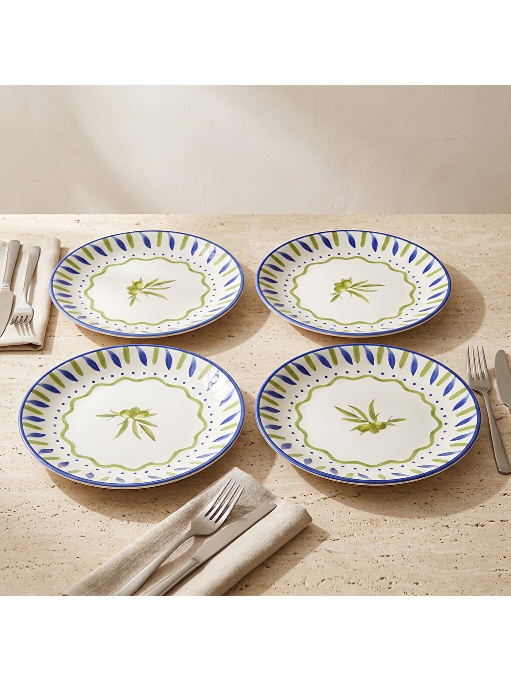 Ekru Zeytin Dalı 25 Cm 4lü Servis Tabağı Seti 6515-2