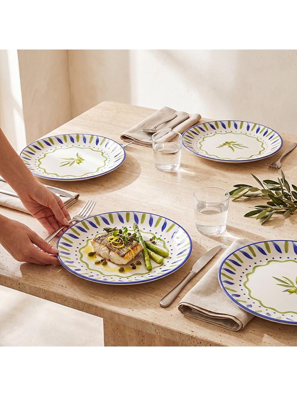 Ekru Zeytin Dalı 25 Cm 4lü Servis Tabağı Seti 6515-4