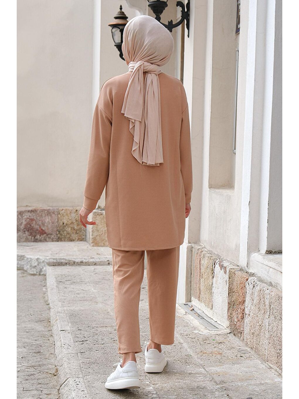 Bej Baklava Desenli İkili Takım Vizon-4