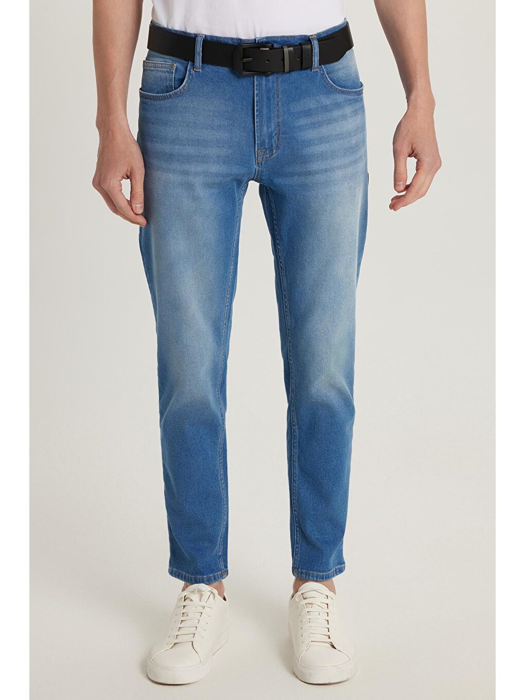 Erkek Regular Fit Normal Kesim Denim Yıkamalı Düz Paça Mavi Jean Pantolon