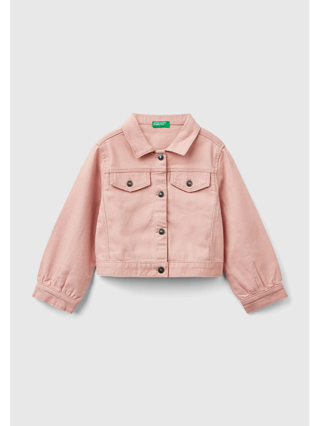 United Colors Of Benetton Pastel Pembe Kız Çocuk Pastel Pembe Önü Yama Cepli Düğmeli Denim Ceket