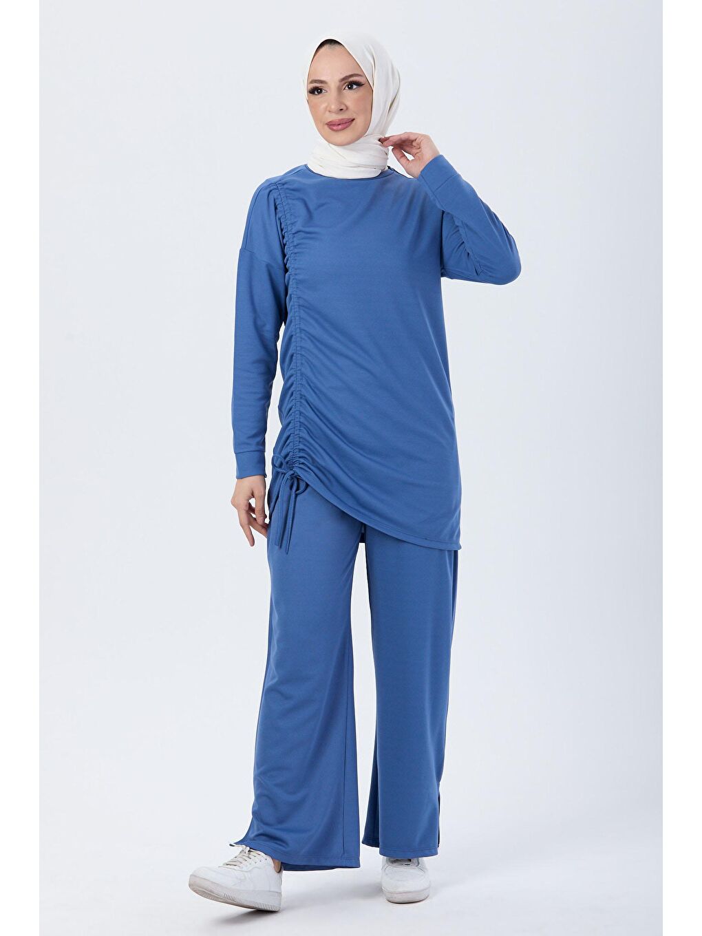 Bisiklet Yaka Kadın Mavi Tunik Pantolon - 13093-1