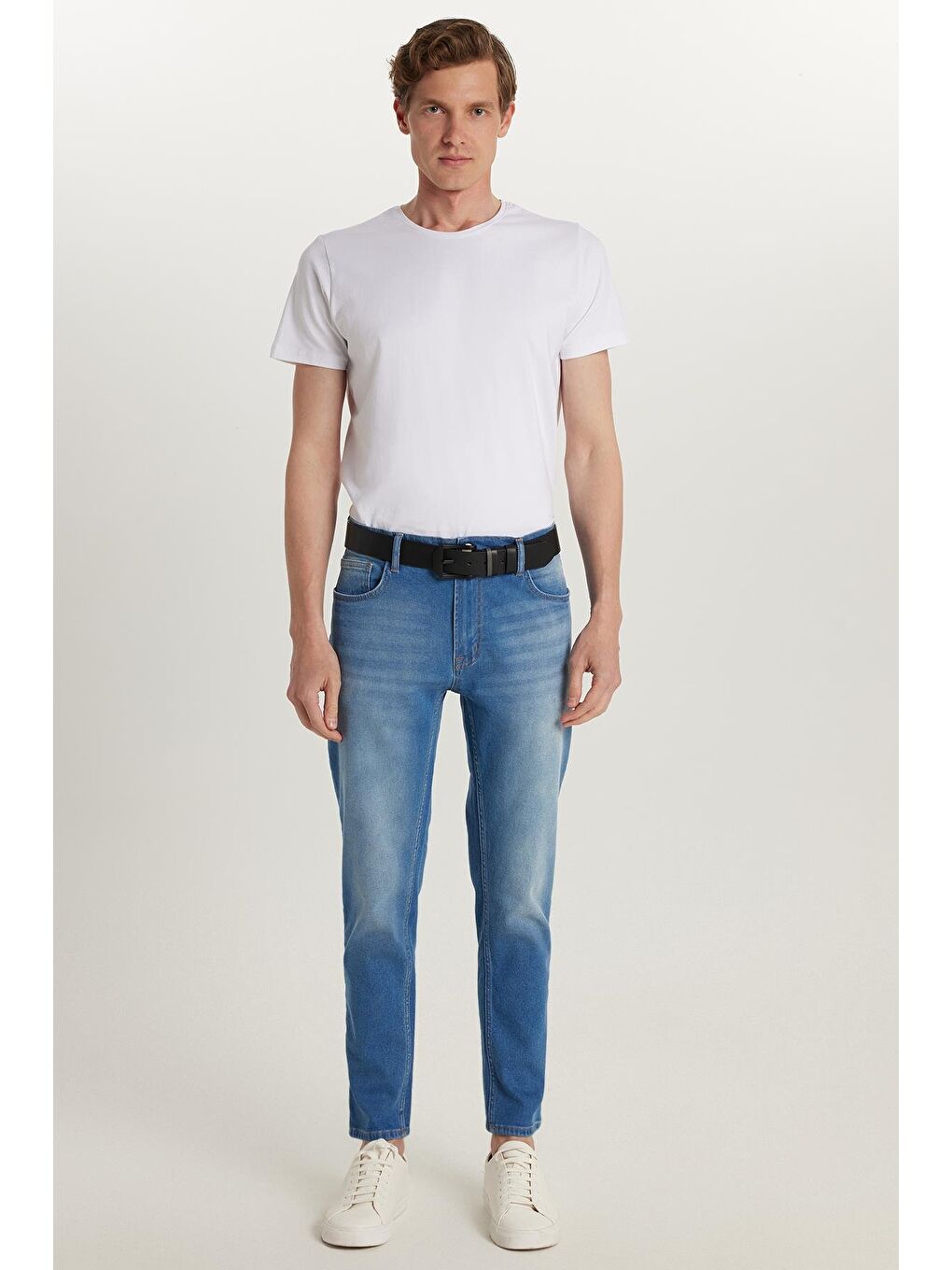 Erkek Regular Fit Normal Kesim Denim Yıkamalı Düz Paça Mavi Jean Pantolon-2