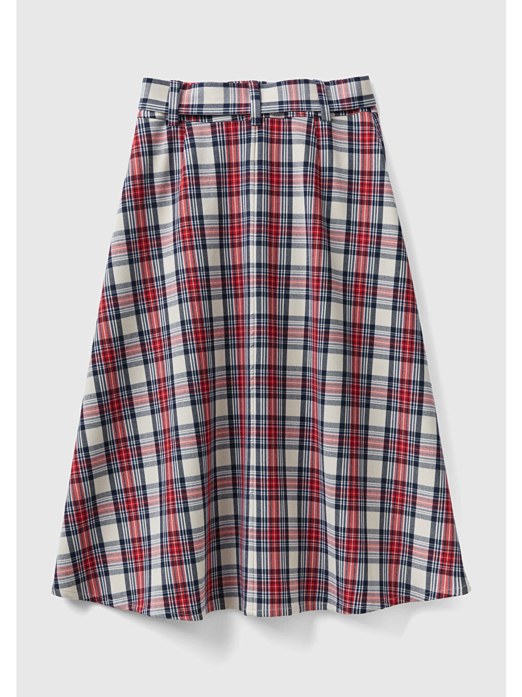 Kahverengi Kadın Taba Mix Ekose Desenli Kemerli Önden Düğmeli Midi Boy Etek-3