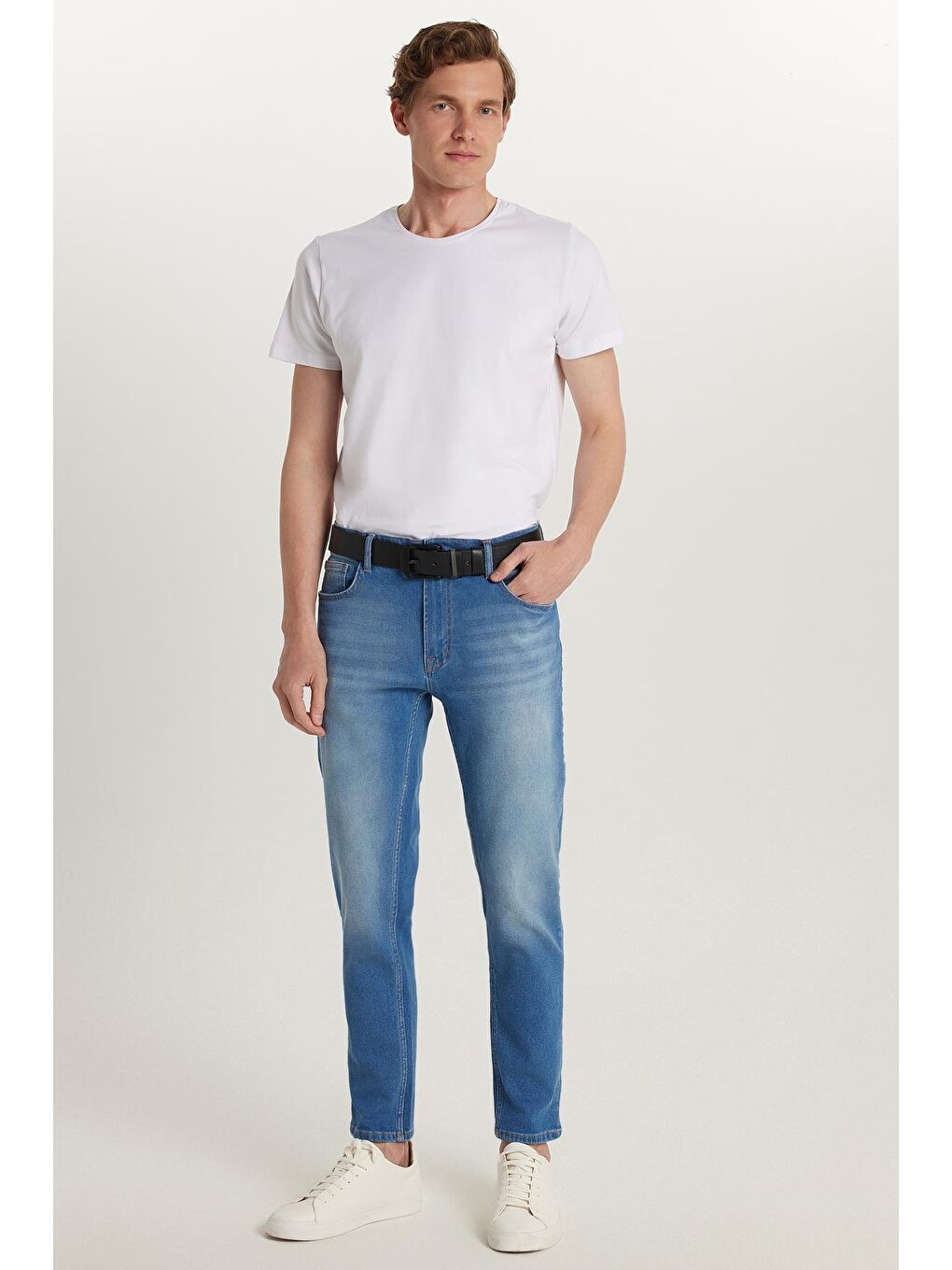 Erkek Regular Fit Normal Kesim Denim Yıkamalı Düz Paça Mavi Jean Pantolon-3