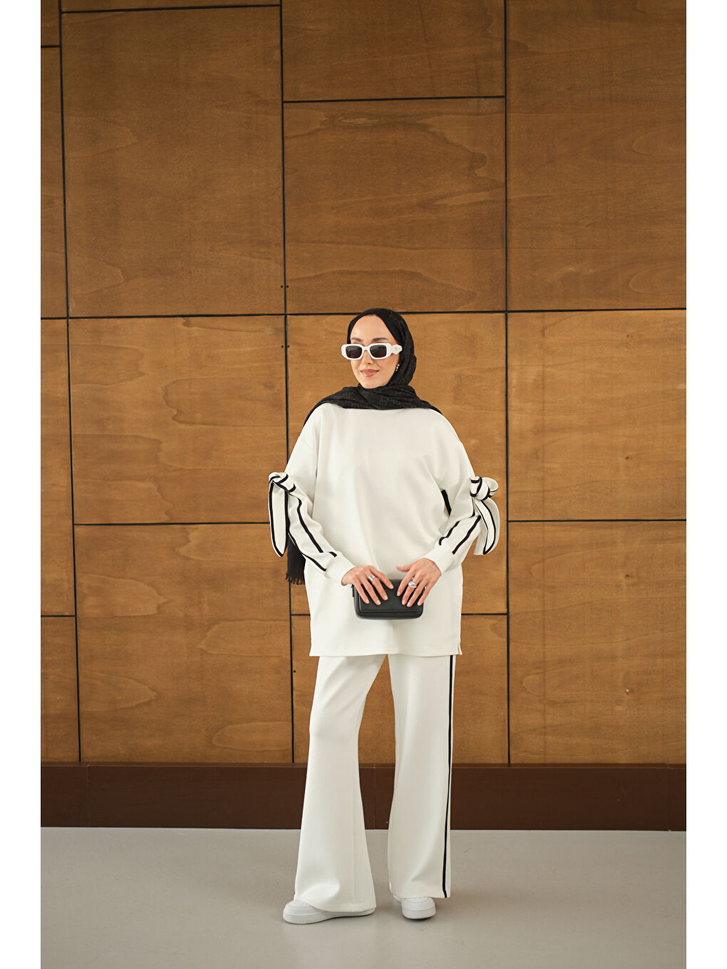 Kadın Fiyonk Detaylı İkili Takım Beyaz-4