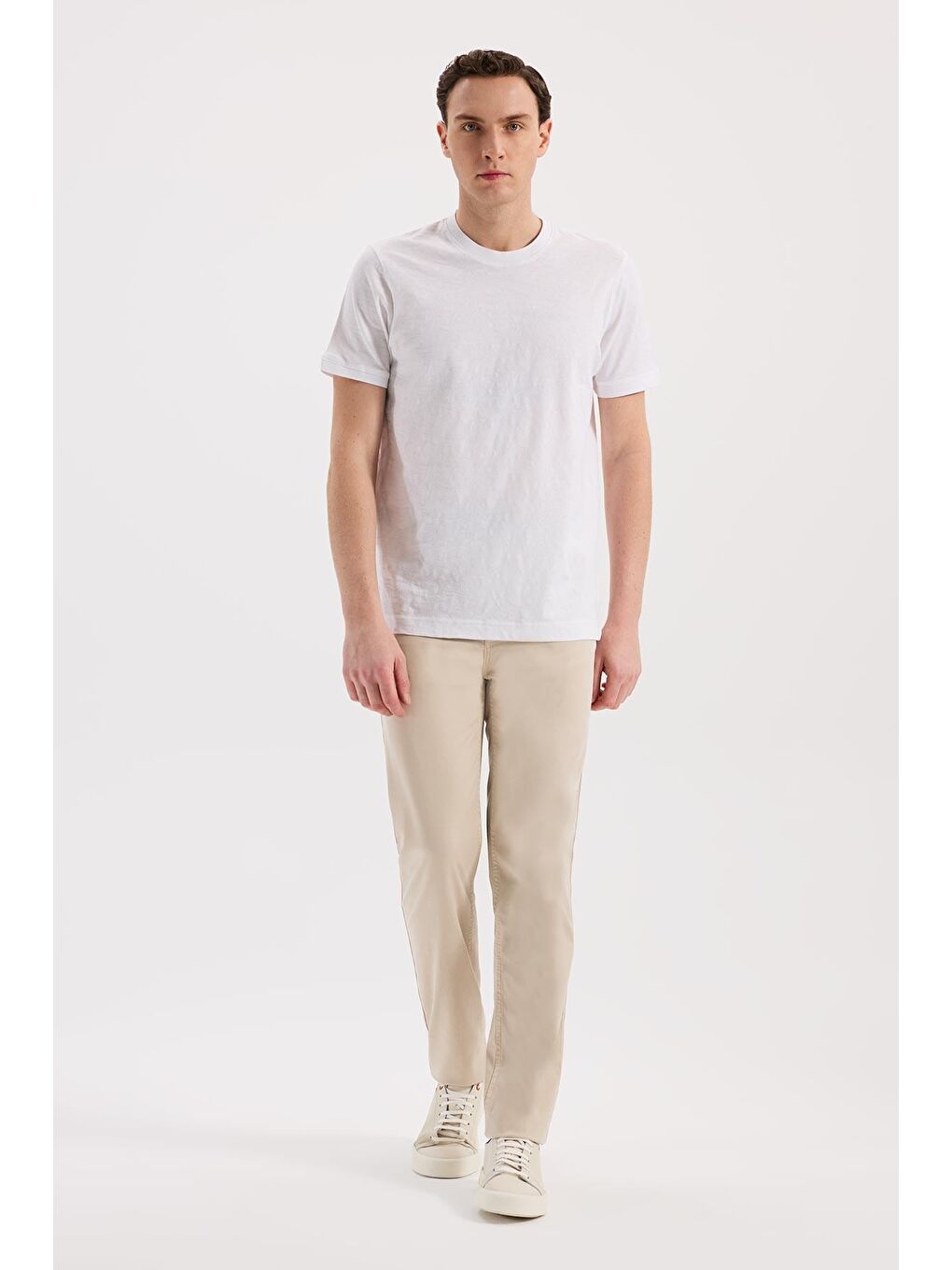 Beyaz Slim Fit Bisiklet Yaka Desenli %100 Pamuk T-Shirt