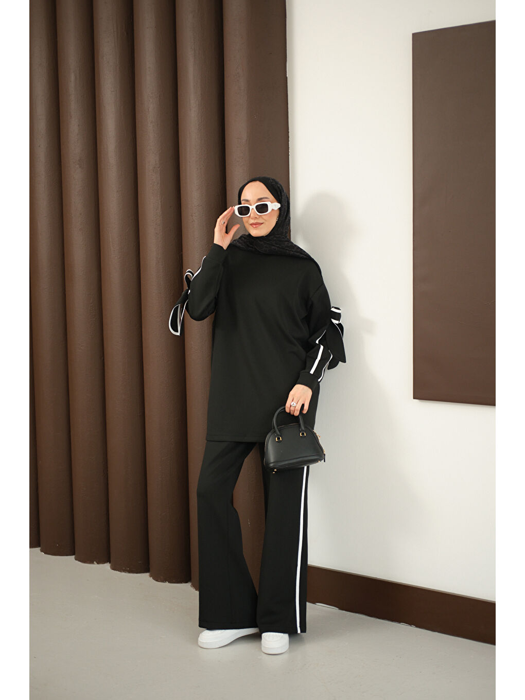 Kadın Fiyonk Detaylı İkili Takım Siyah-1