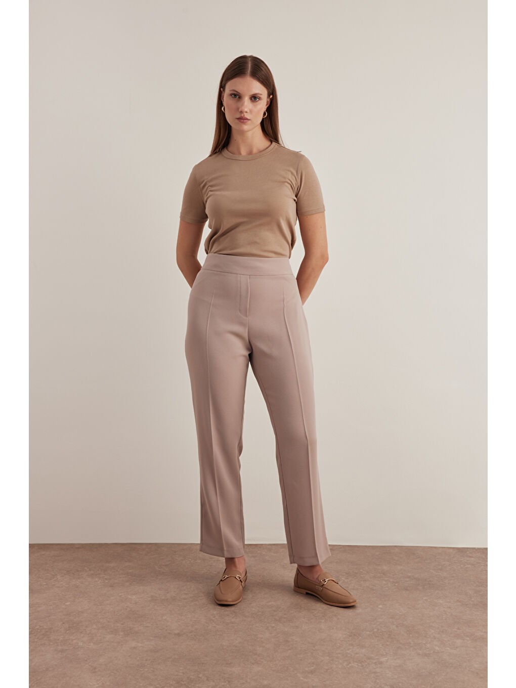 Bej 3649112 Arka Bel Lastikli Pantolon