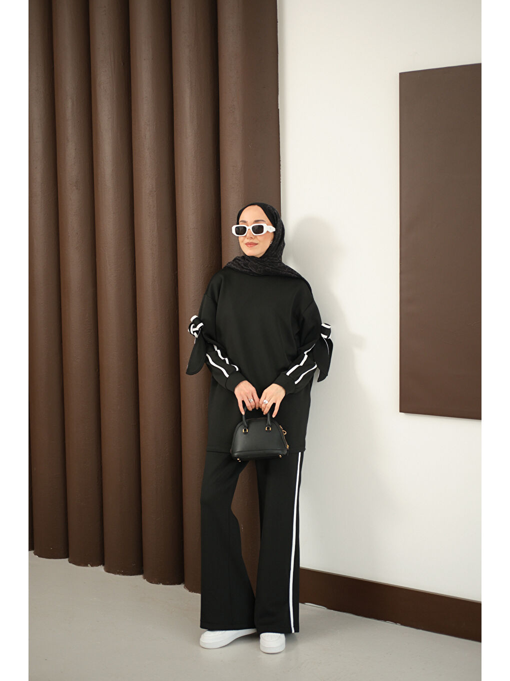 Kadın Fiyonk Detaylı İkili Takım Siyah-2