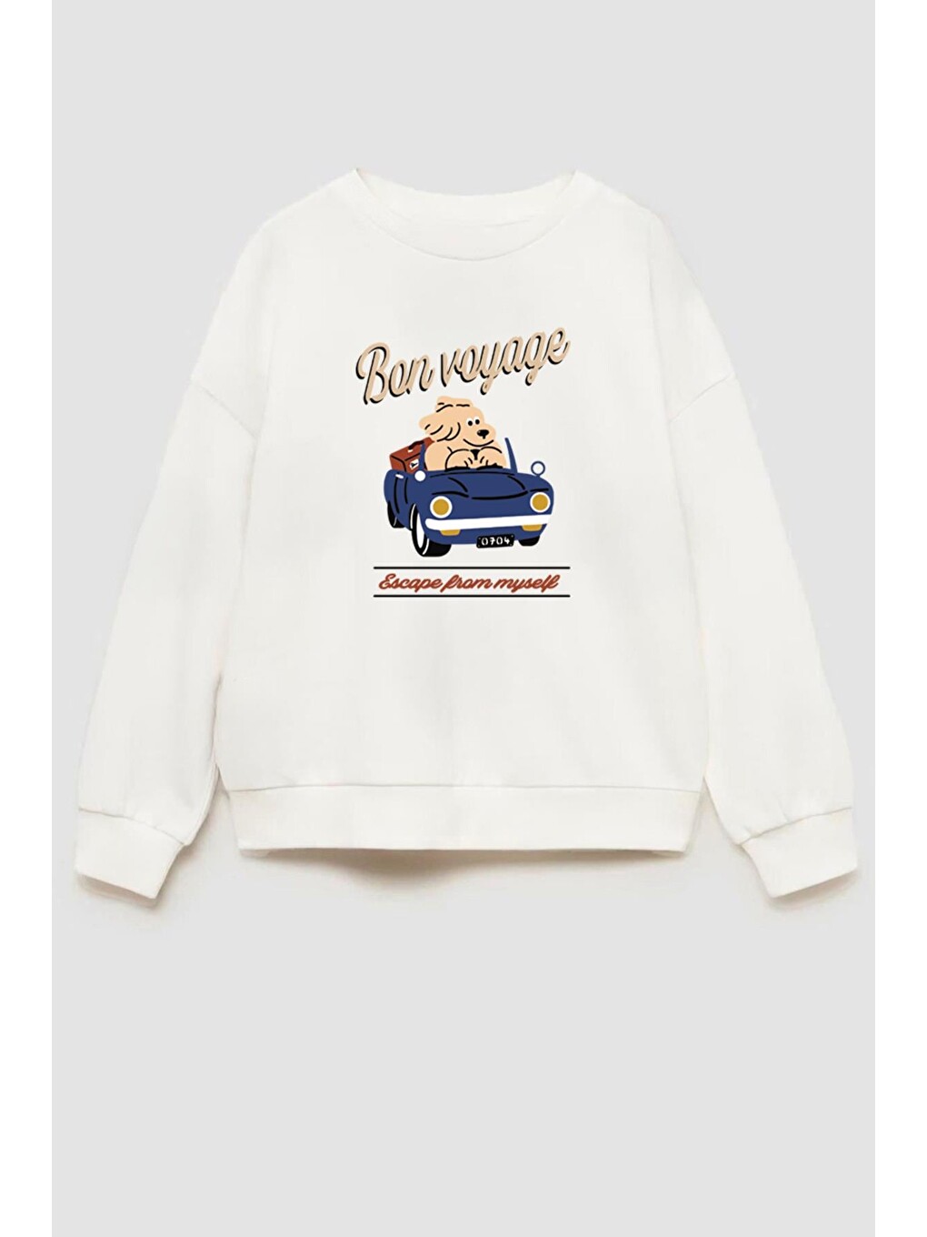 Ekru Erkek Çocuk Baskılı 3 İplik Kumaş Pamuklu Sweatshirt-1