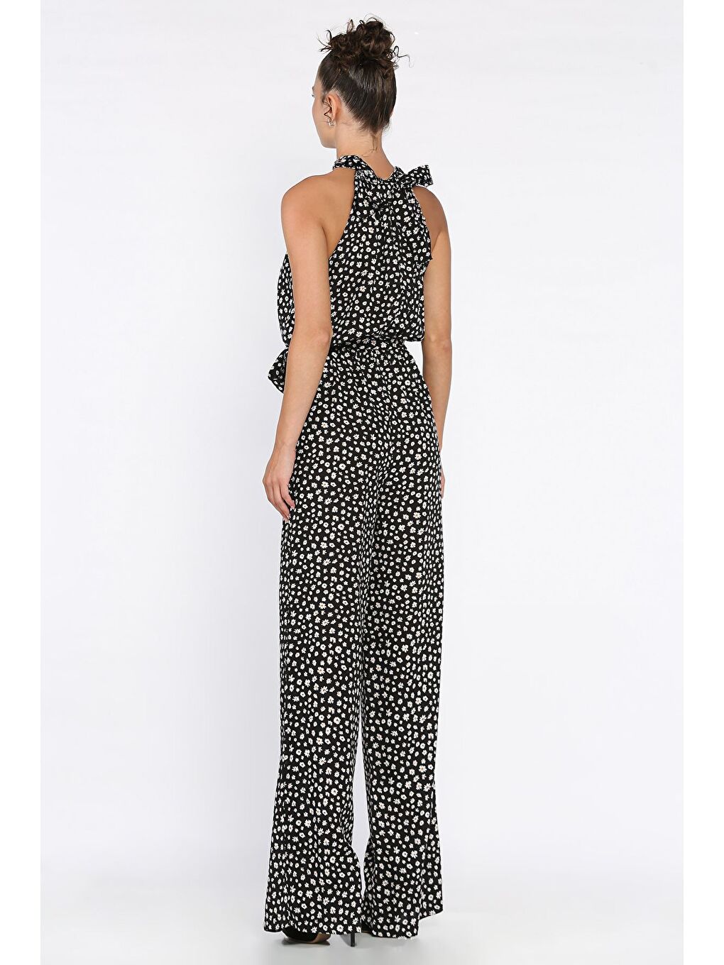 Siyah Kuşaklı Desenli Kadın Tulum-2