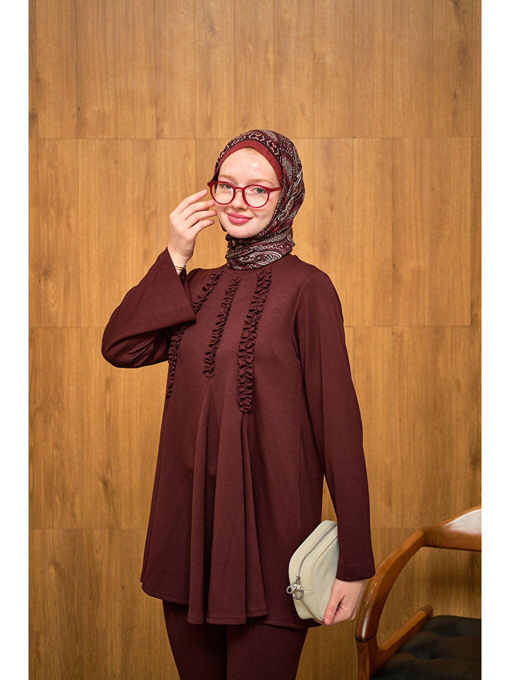 Kadın Godeli İkili Takım Bordo-1