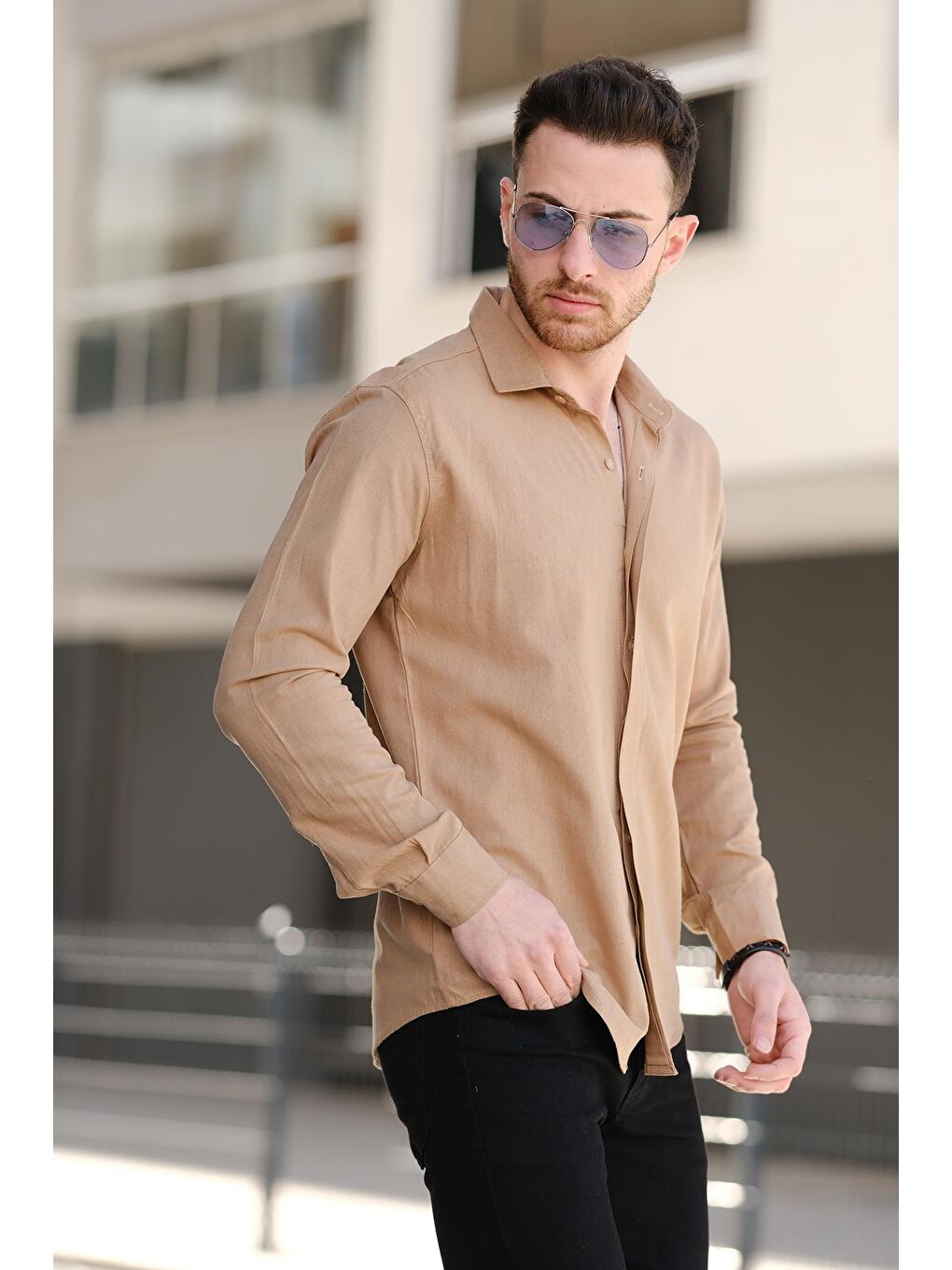 Kahverengi Slim Fit Elastanlı Gizli Kanun Model Erkek Gömlek