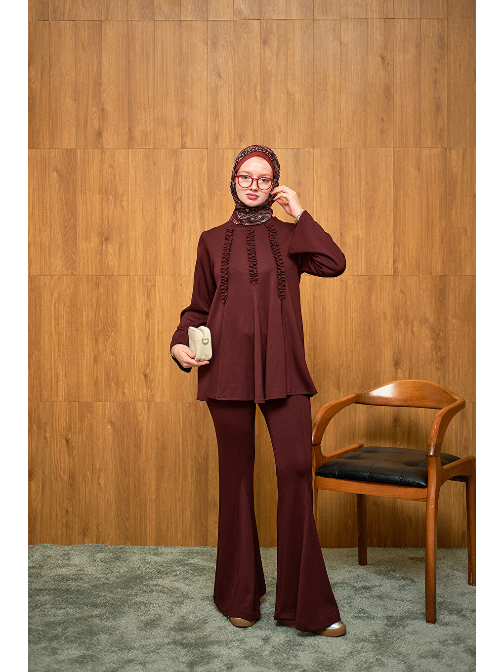 Kadın Godeli İkili Takım Bordo-2