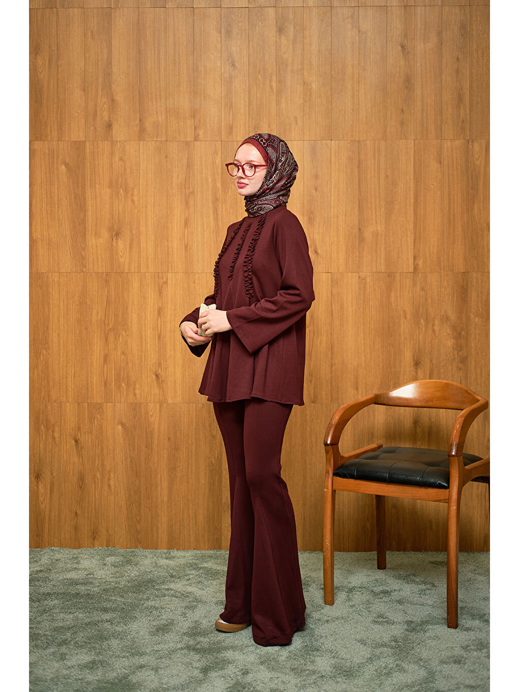 Kadın Godeli İkili Takım Bordo-3