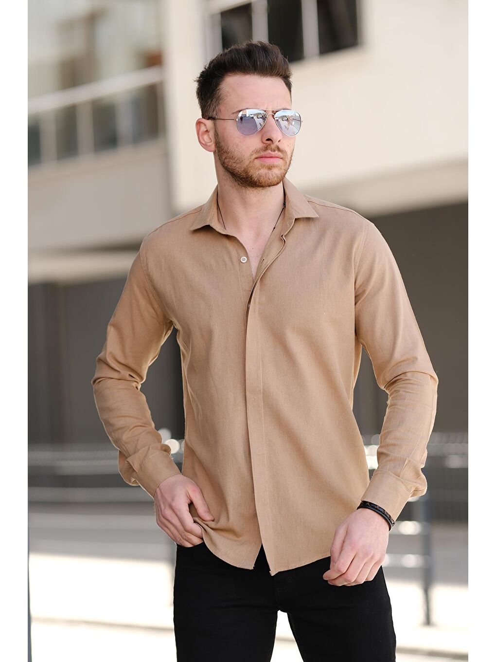 Kahverengi Slim Fit Elastanlı Gizli Kanun Model Erkek Gömlek-1