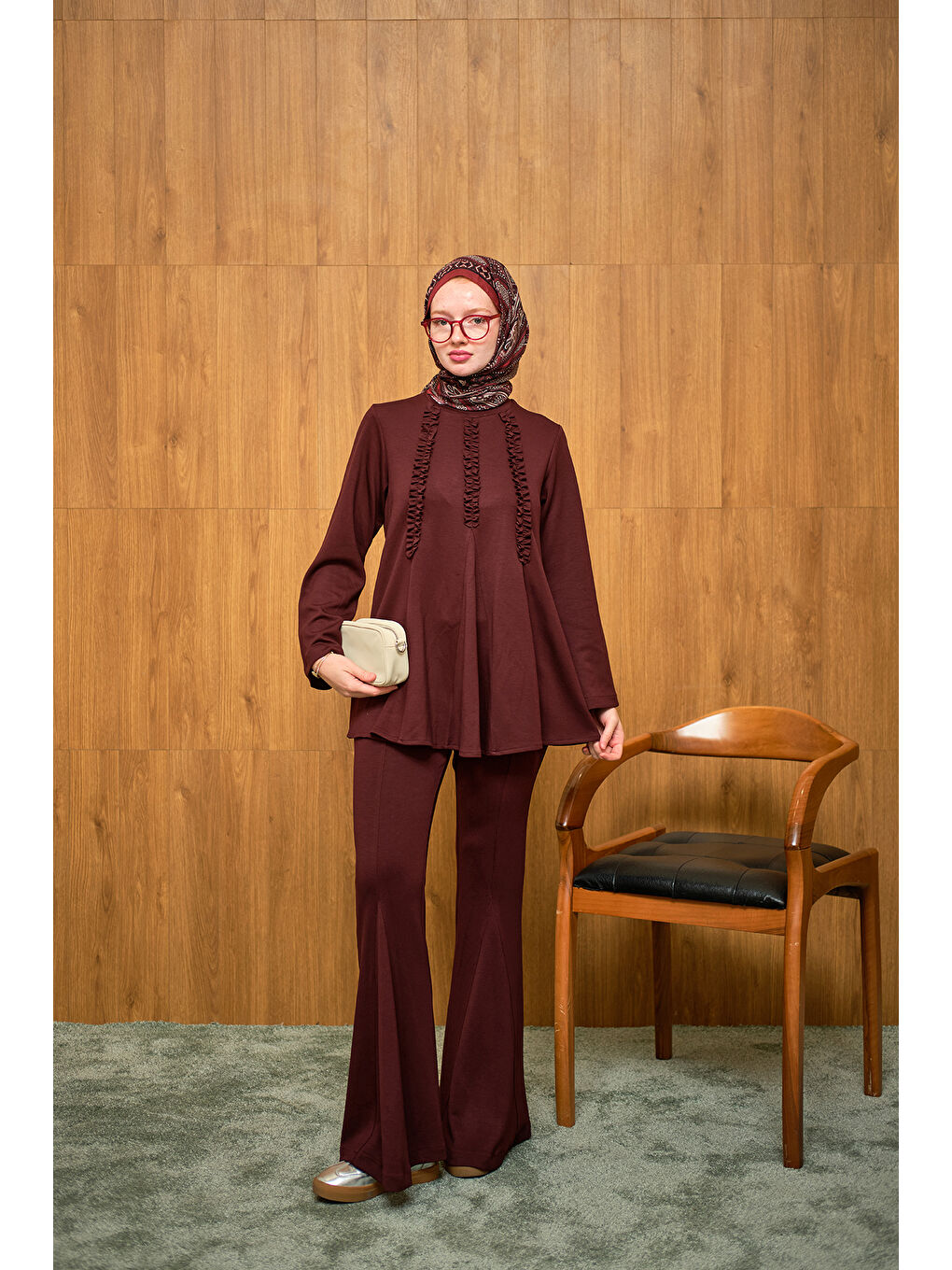 Kadın Godeli İkili Takım Bordo-4