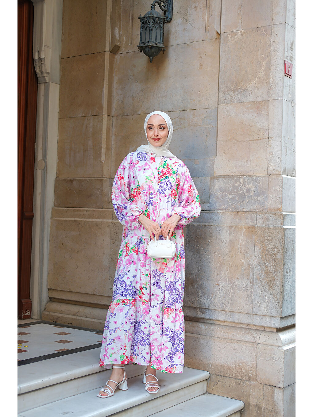 Kadın Şekil Desen Elbise Fuşya-2