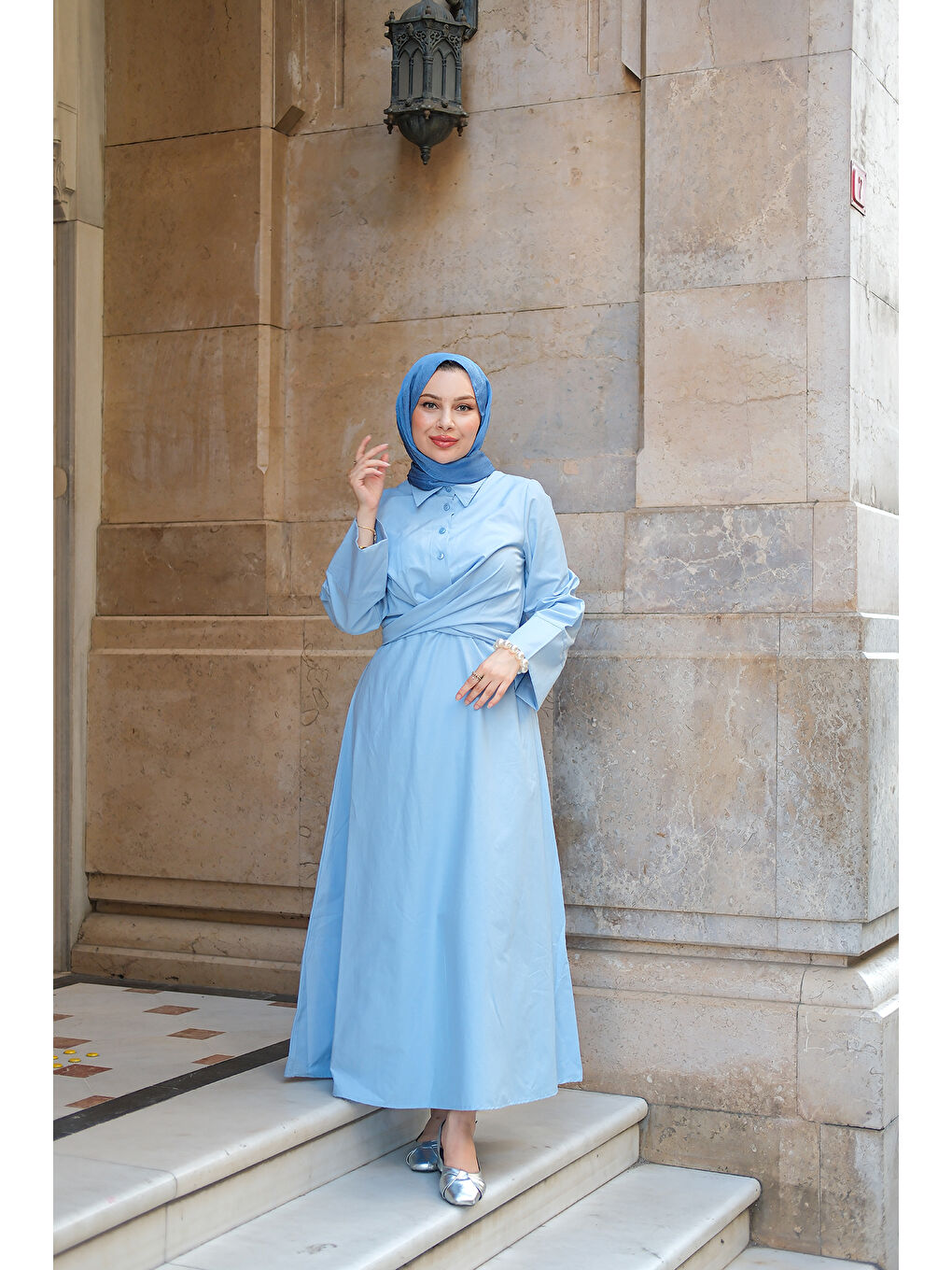 Kadın Önden Bağlamalı Elbise Bebe Mavi