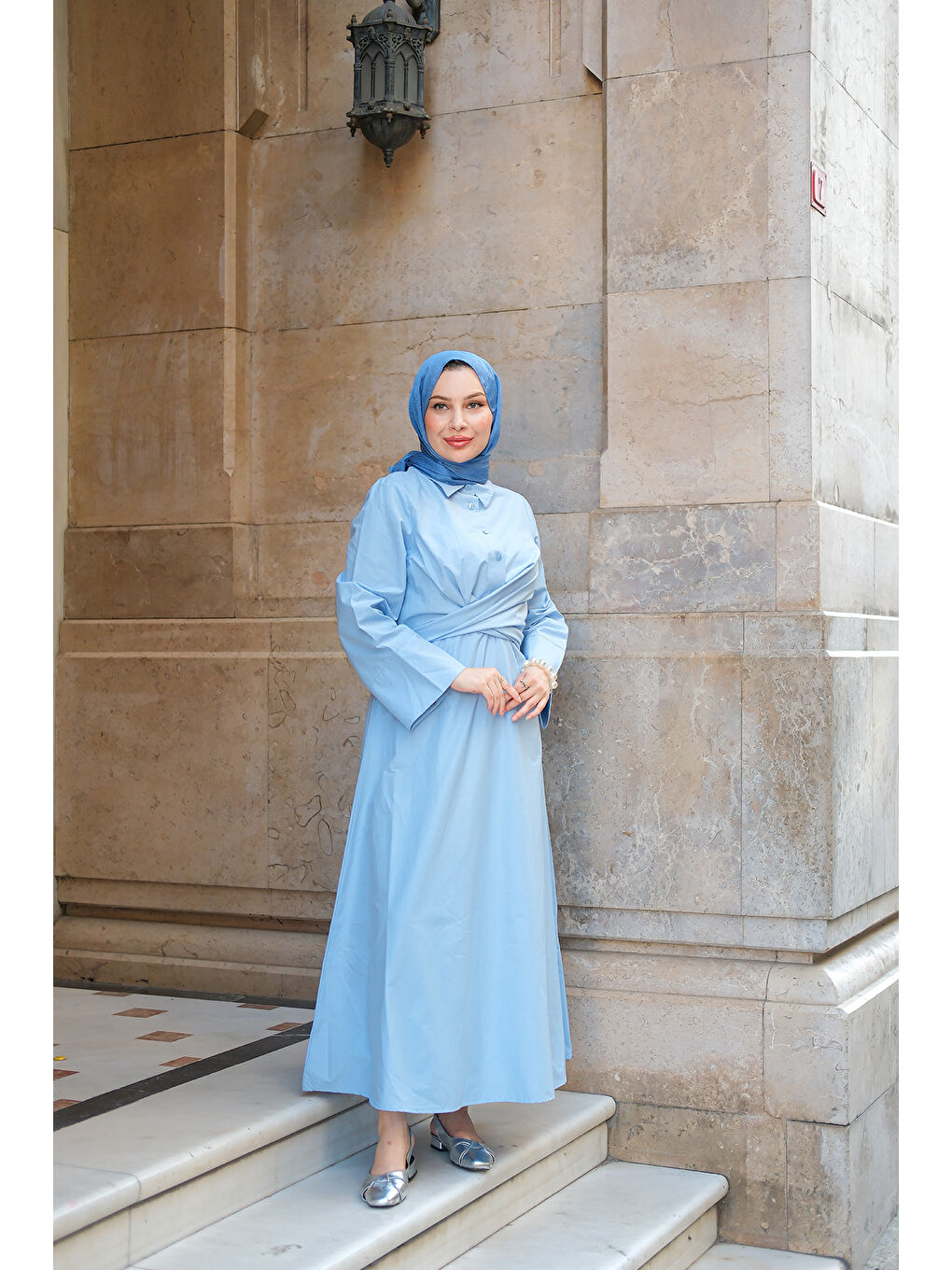 Kadın Önden Bağlamalı Elbise Bebe Mavi-1