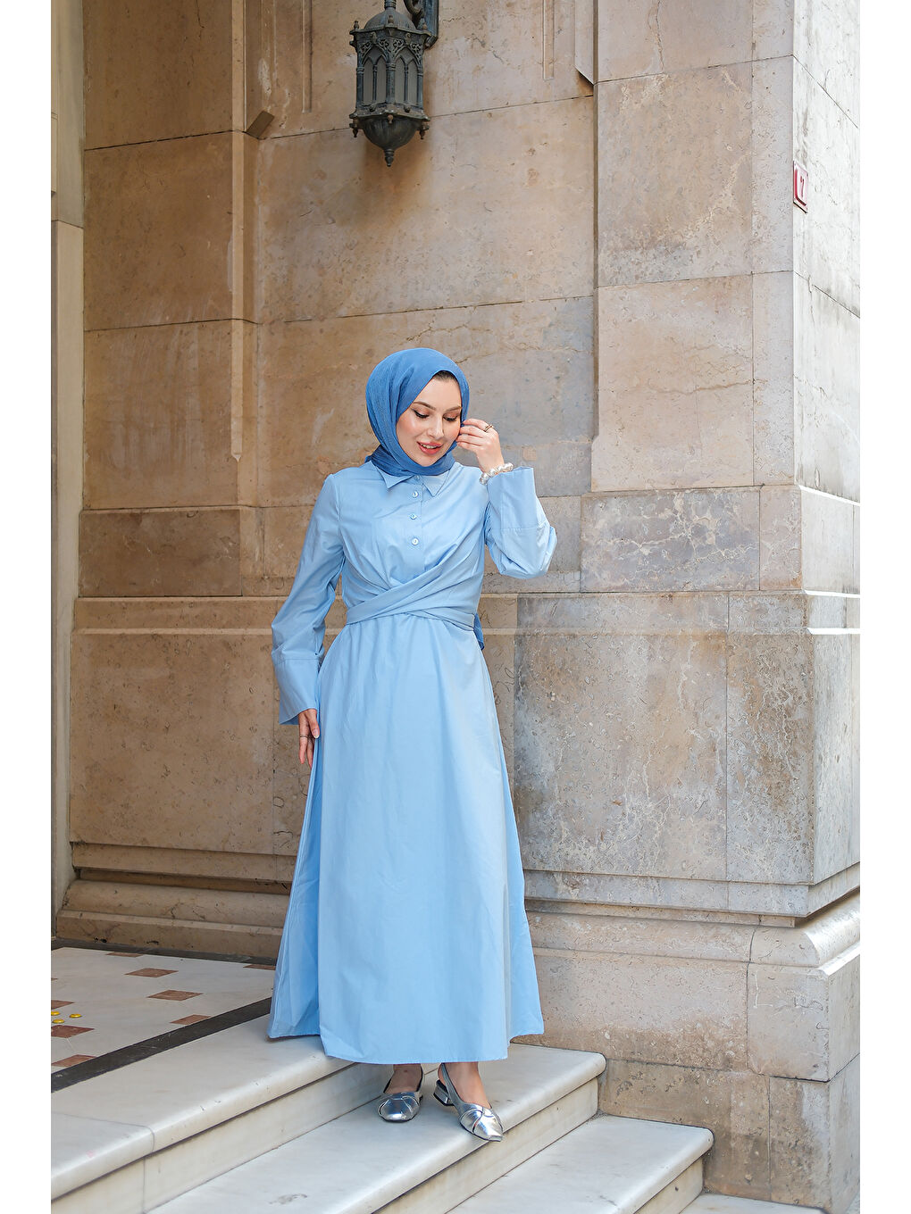 Kadın Önden Bağlamalı Elbise Bebe Mavi-2