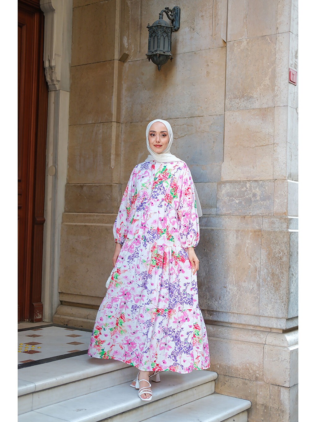 Kadın Şekil Desen Elbise Fuşya-4