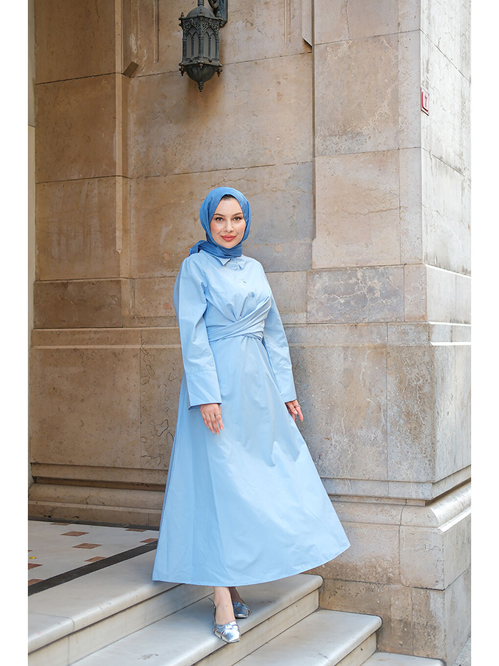 Kadın Önden Bağlamalı Elbise Bebe Mavi-3