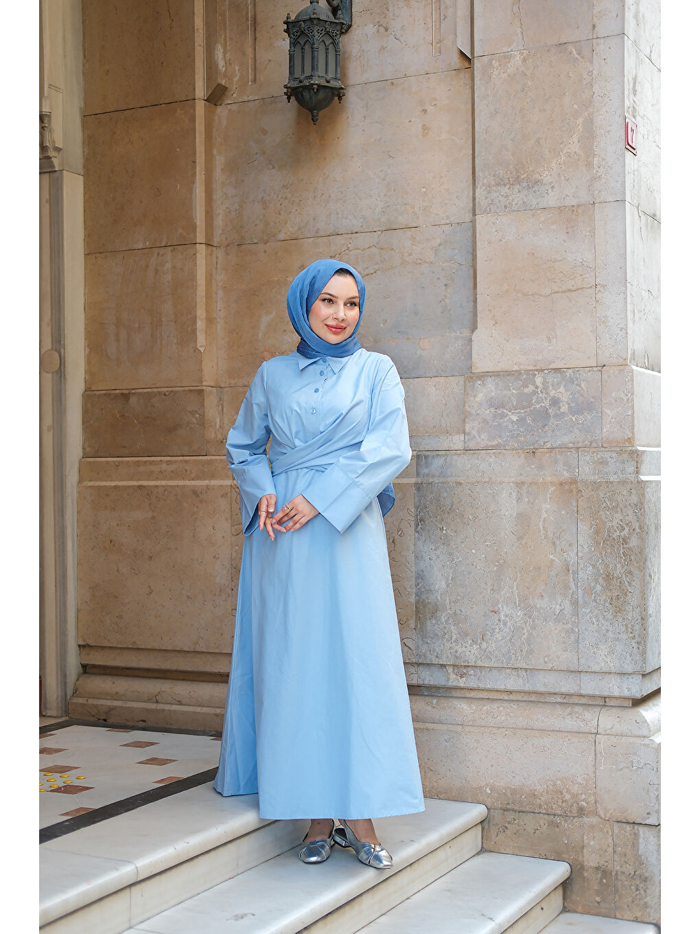 Kadın Önden Bağlamalı Elbise Bebe Mavi-4