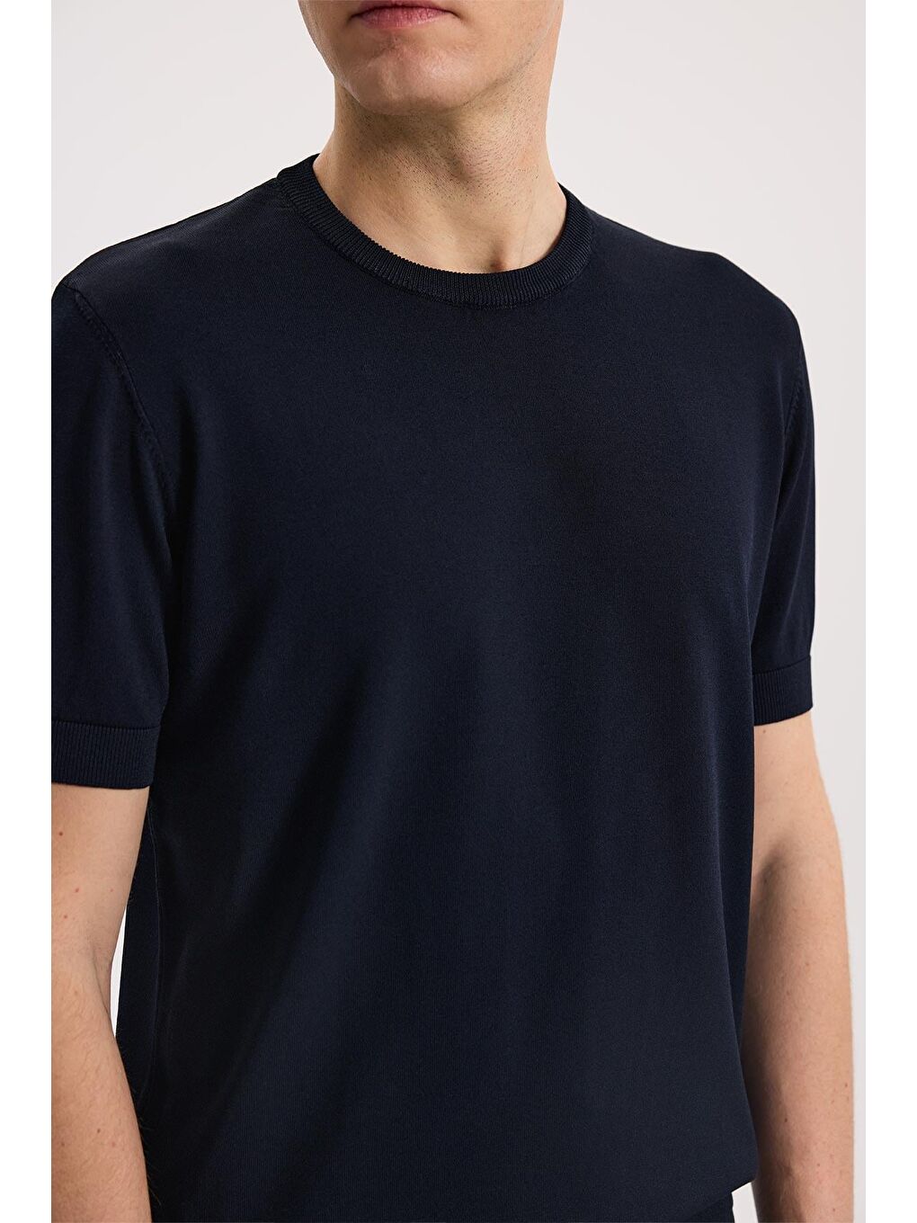 Lacivert Slim Fit Bisiklet Yaka Rayon T-Shirt-2