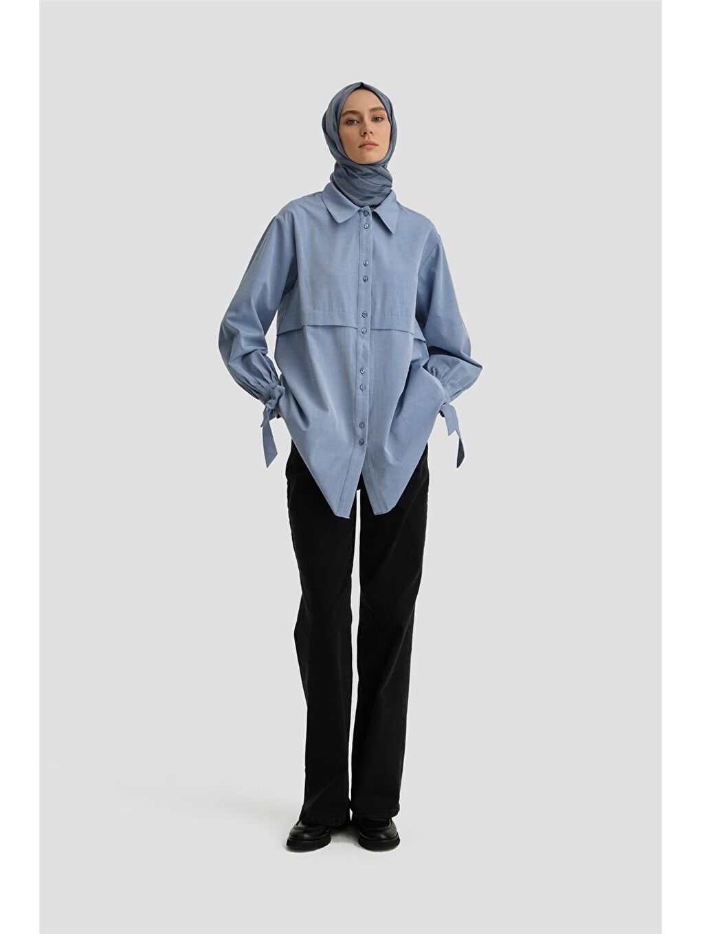 Kol Detaylı Gömlek 23K3441 Lacivert-2