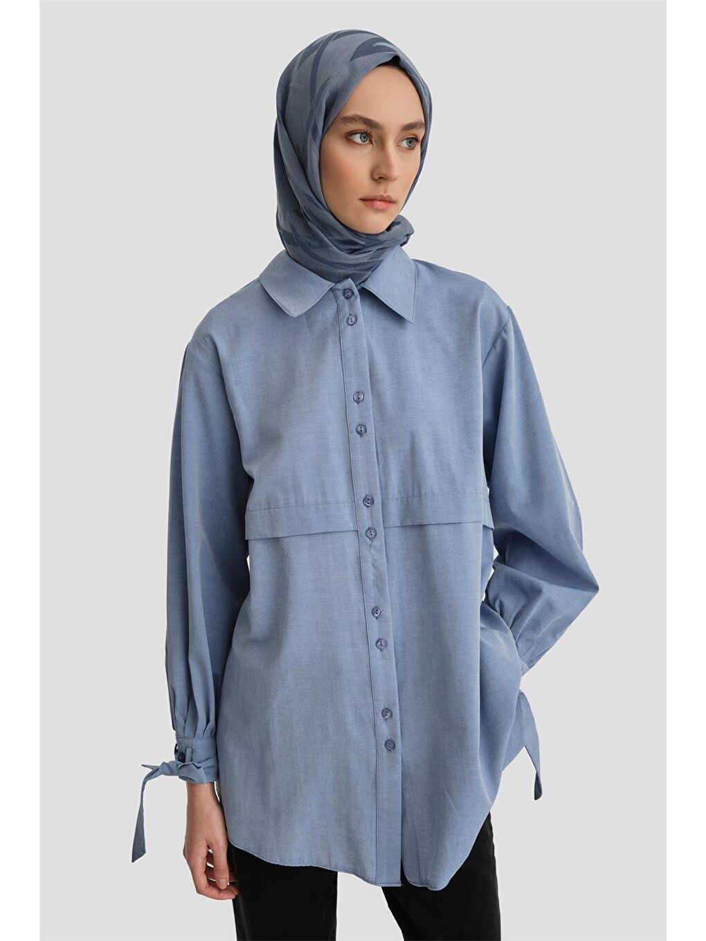 Kol Detaylı Gömlek 23K3441 Lacivert-4