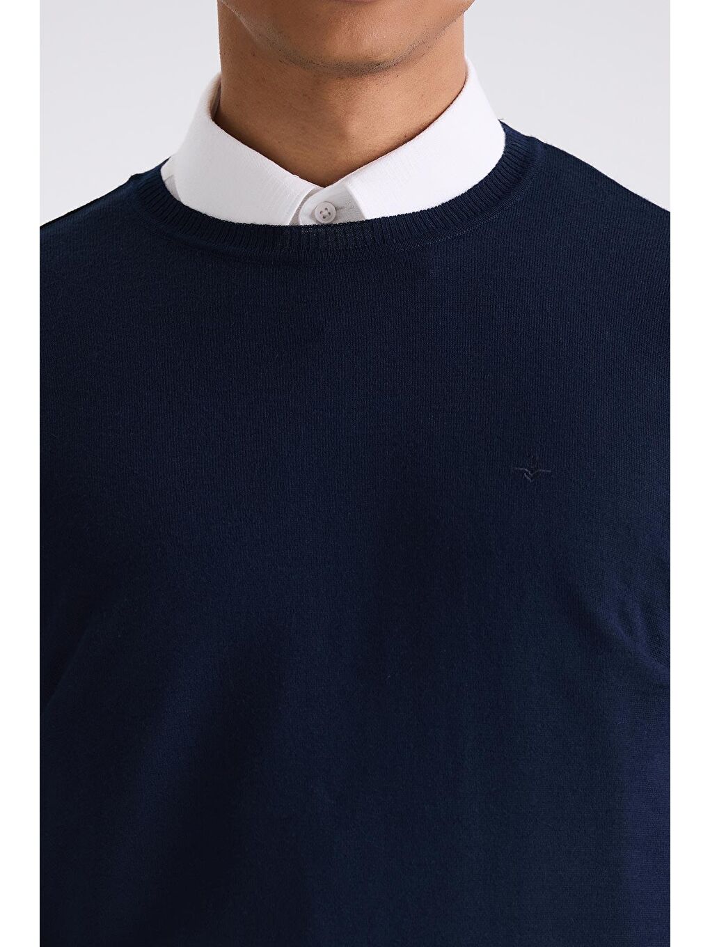 Lacivert Regular Fit Bisiklet Yaka Triko Kazak-2