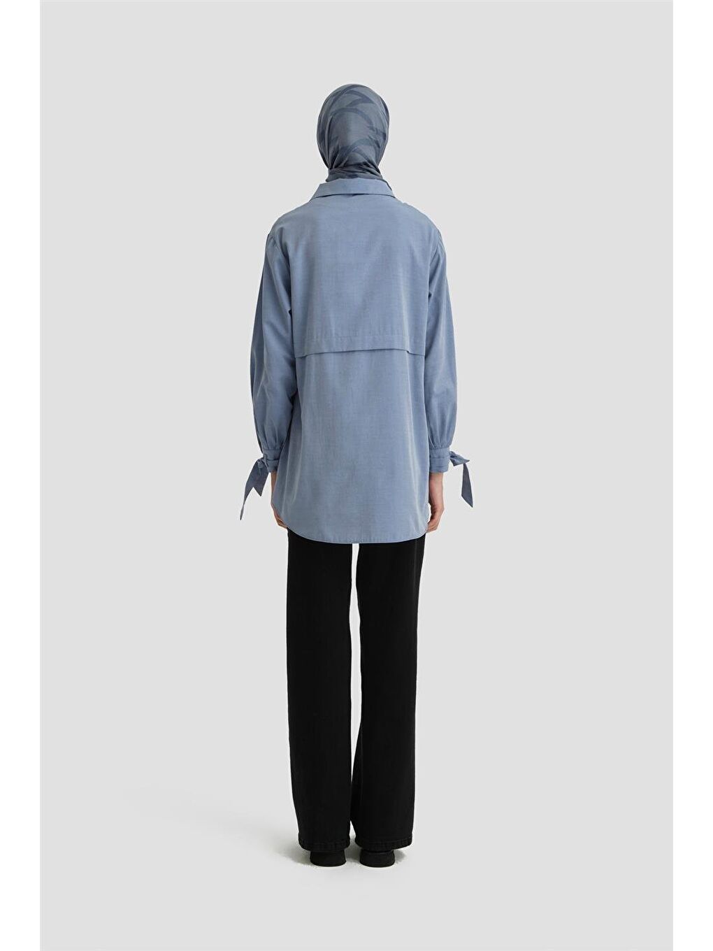 Kol Detaylı Gömlek 23K3441 Lacivert-5