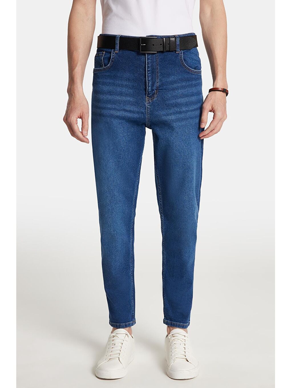 Erkek Regular Fit Bol Kesim Denim Yıkamalı Efektli Esnek Mavi Jean Pantolon