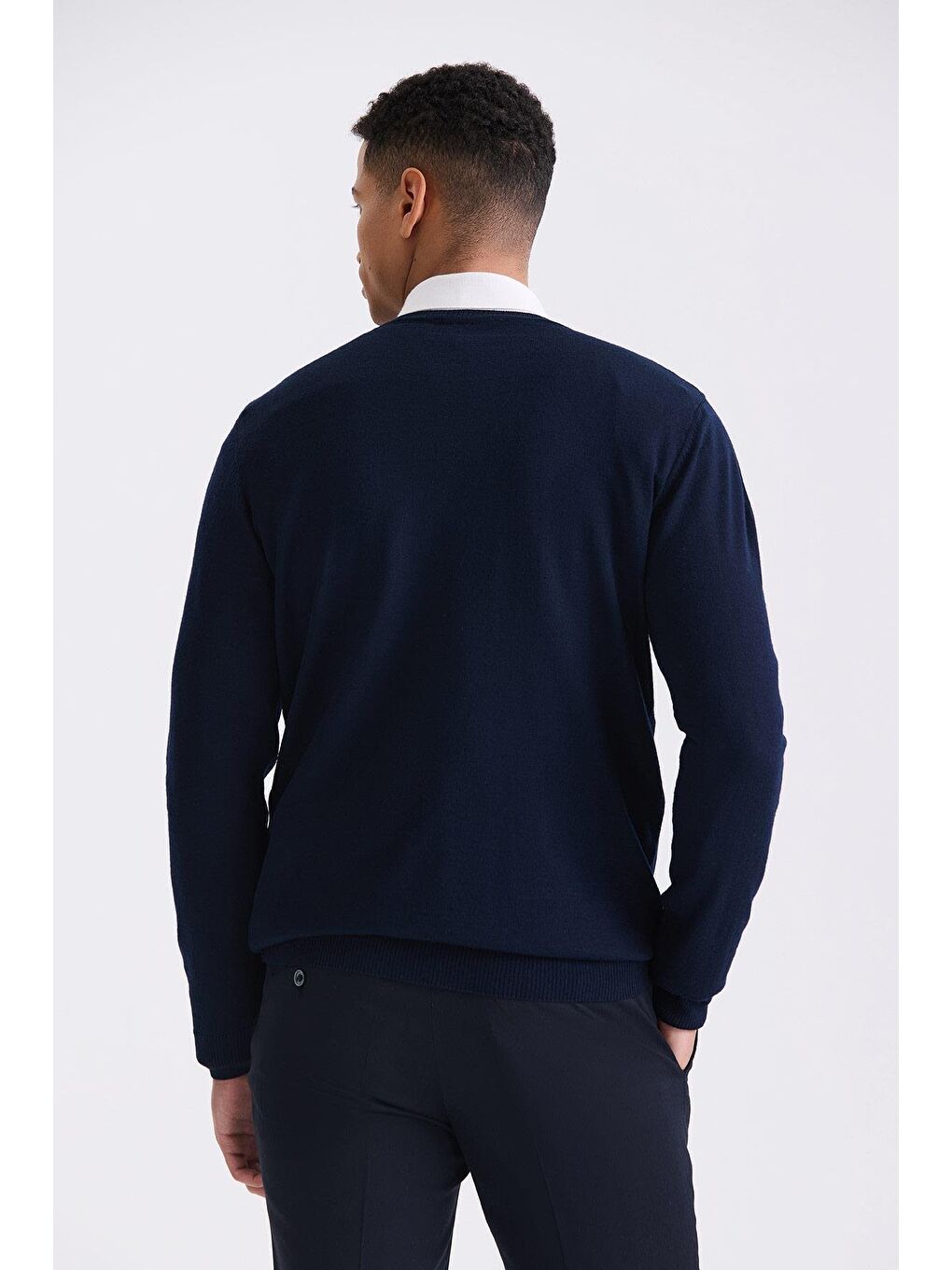 Lacivert Regular Fit Bisiklet Yaka Triko Kazak-3