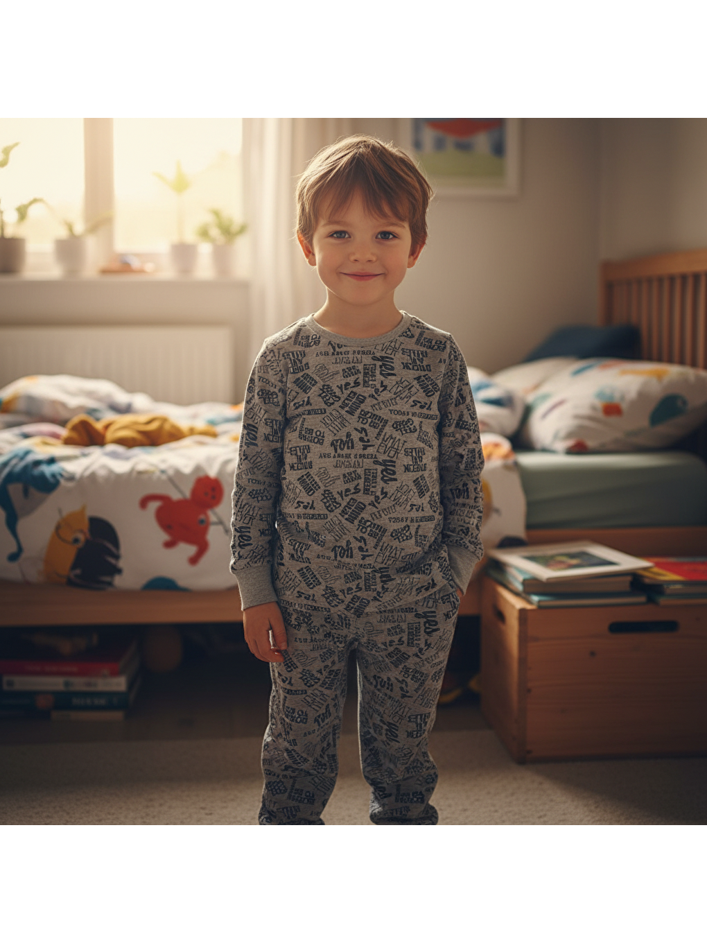 Gri Çocuk Desenli 2'Li Pijama Takımı Cb1000-3