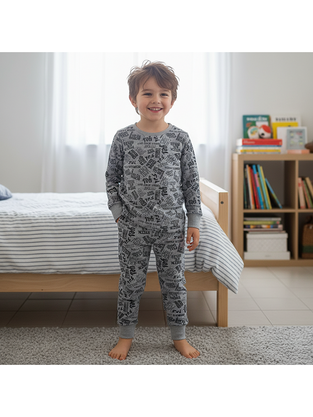 Gri Çocuk Desenli 2'Li Pijama Takımı Cb1000-4