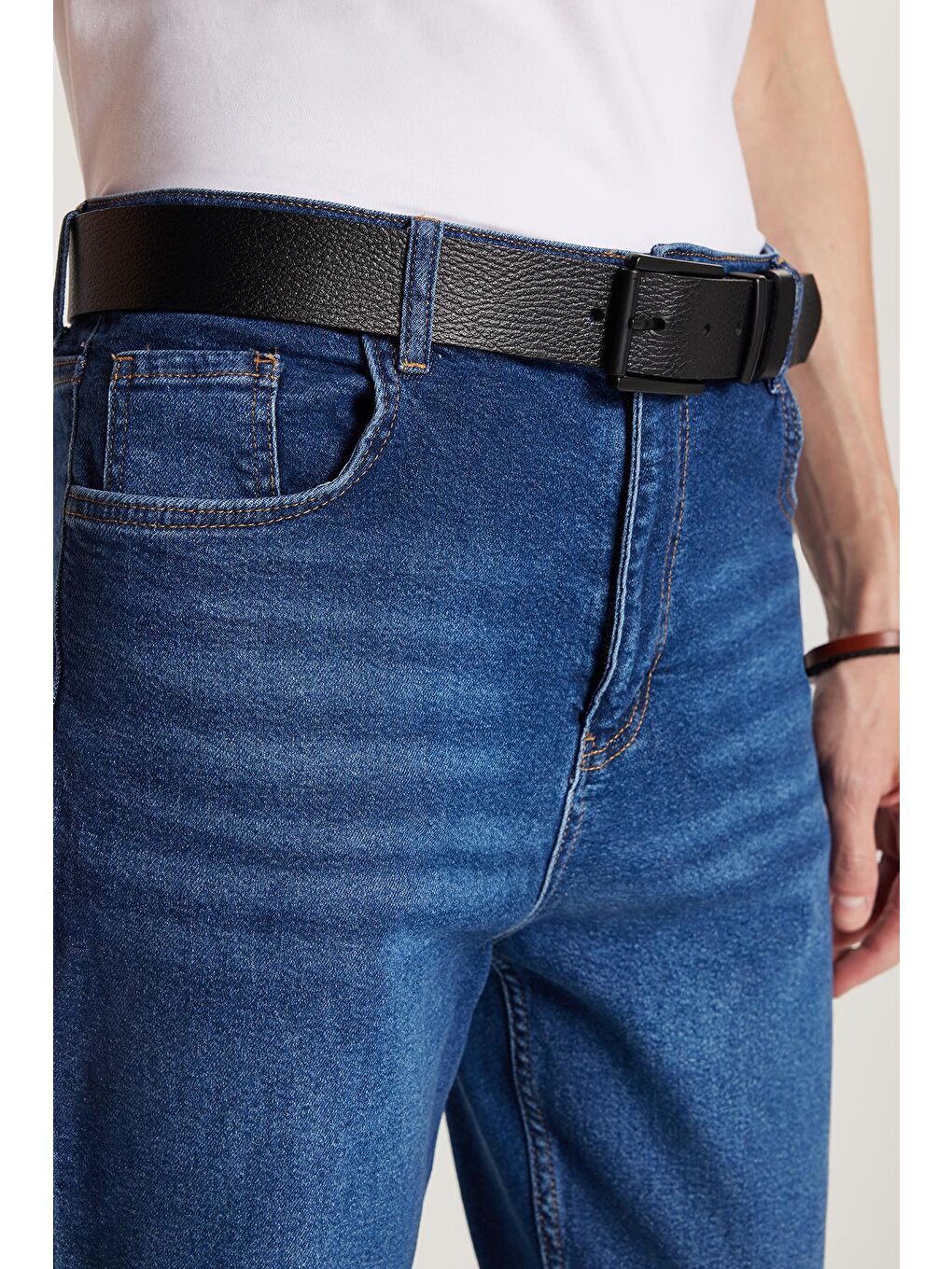 Erkek Regular Fit Bol Kesim Denim Yıkamalı Efektli Esnek Mavi Jean Pantolon-1