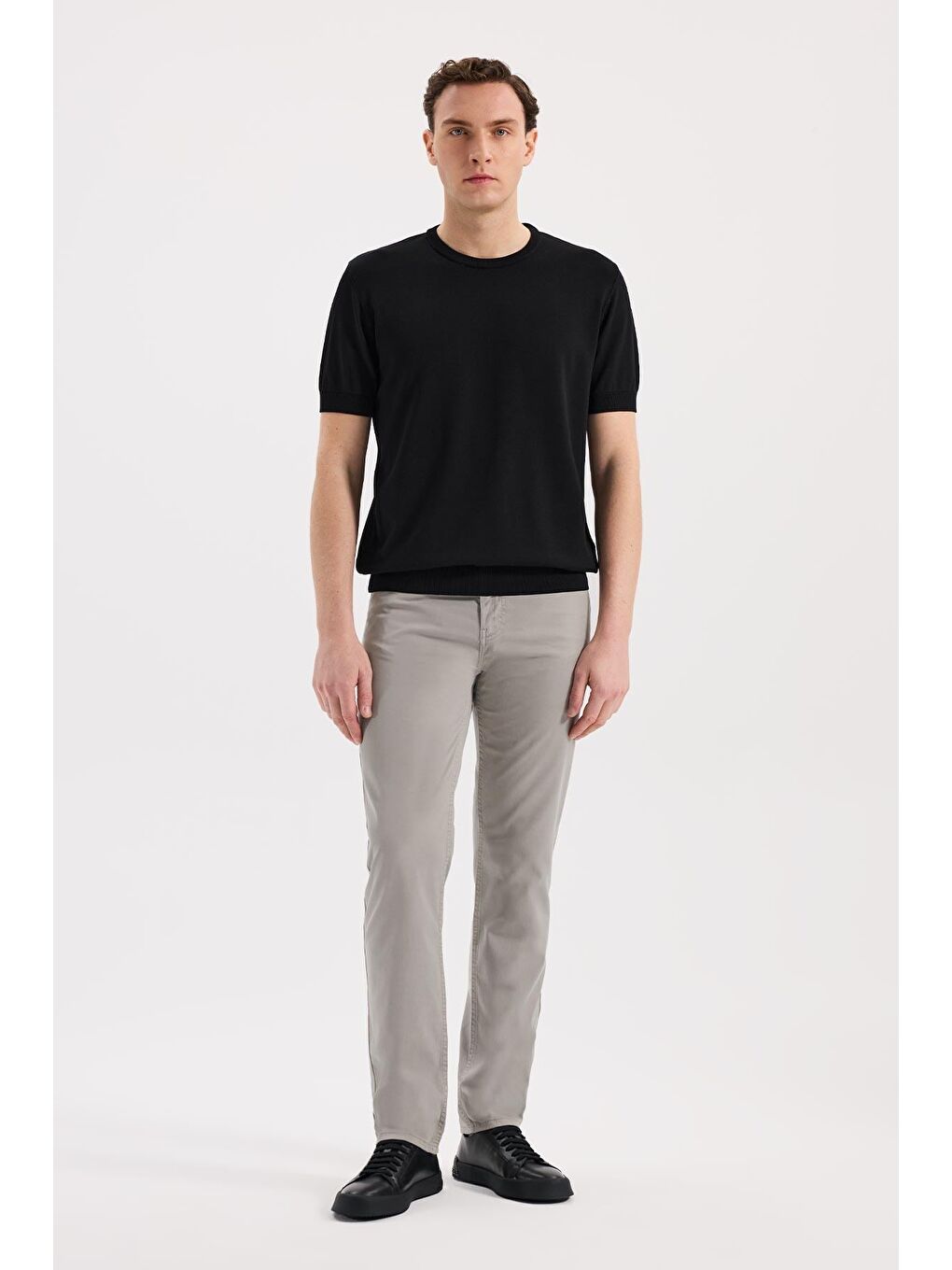 Siyah Slim Fit Bisiklet Yaka Rayon T-Shirt-1