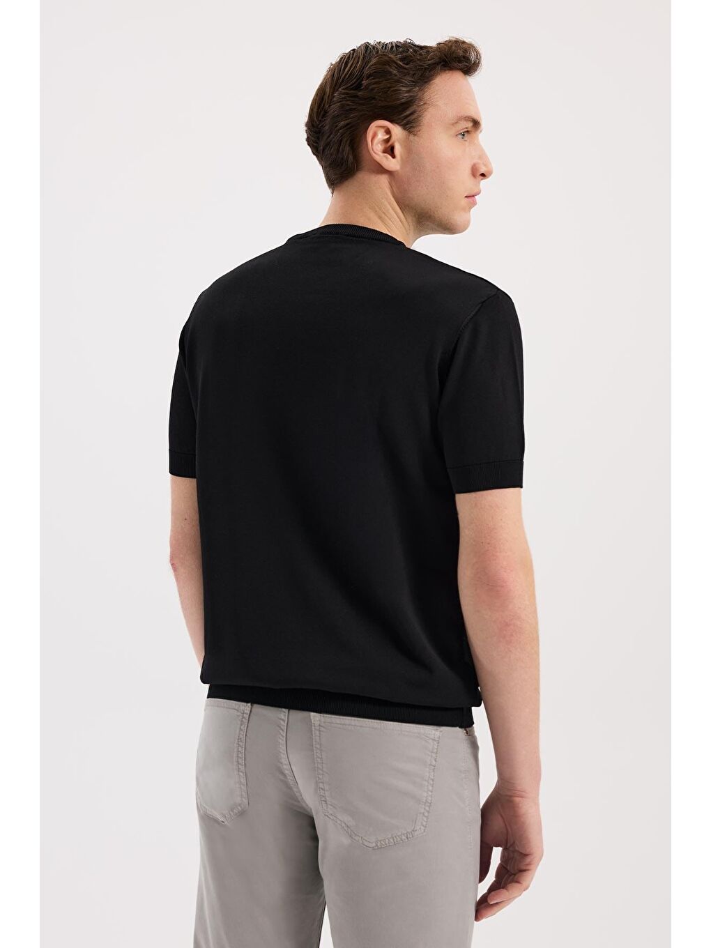 Siyah Slim Fit Bisiklet Yaka Rayon T-Shirt-3