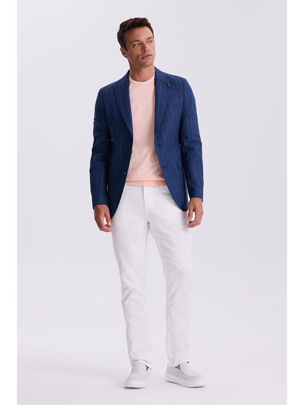 Pembe Slim Fit Triko Bisiklet Yaka T-Shirt-1