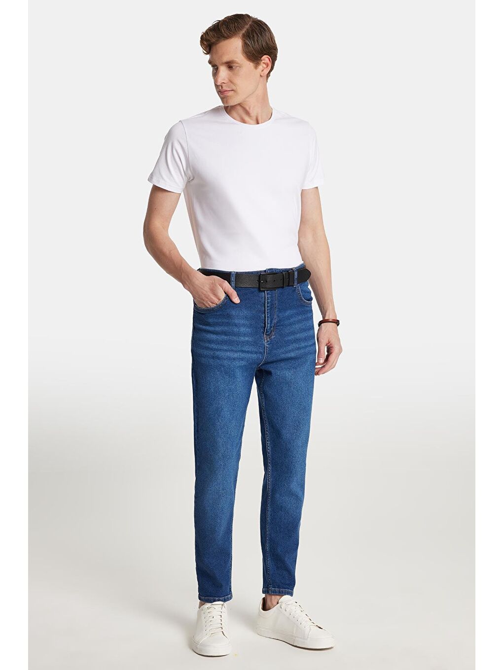 Erkek Regular Fit Bol Kesim Denim Yıkamalı Efektli Esnek Mavi Jean Pantolon-2