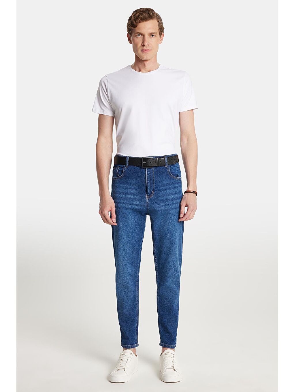 Erkek Regular Fit Bol Kesim Denim Yıkamalı Efektli Esnek Mavi Jean Pantolon-3