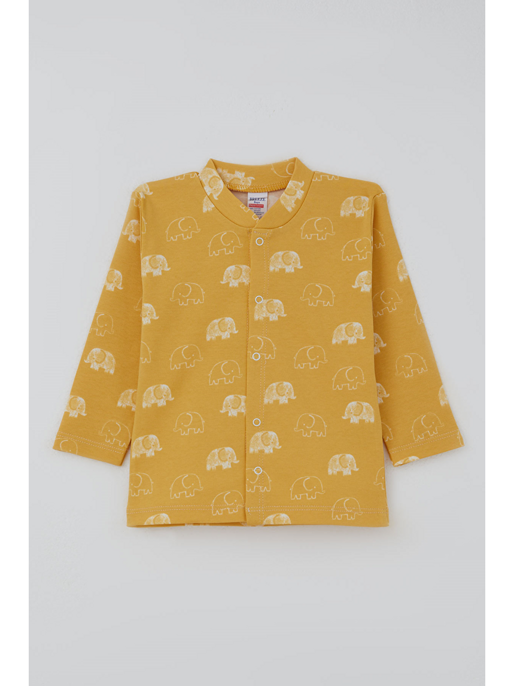 Erkek Bebek Pijama Takımı Sevimli Bebek Fil Desenli Önden Çıtçıtlı Hardal Sarı (4 Ay - 1 Yaş)-1
